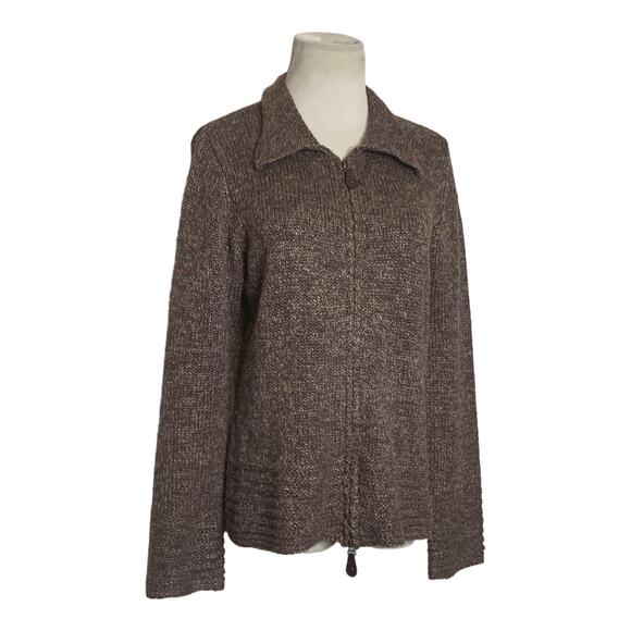 David Brooks brown zippered knit sweater jacket size M - Picture 9 of 11